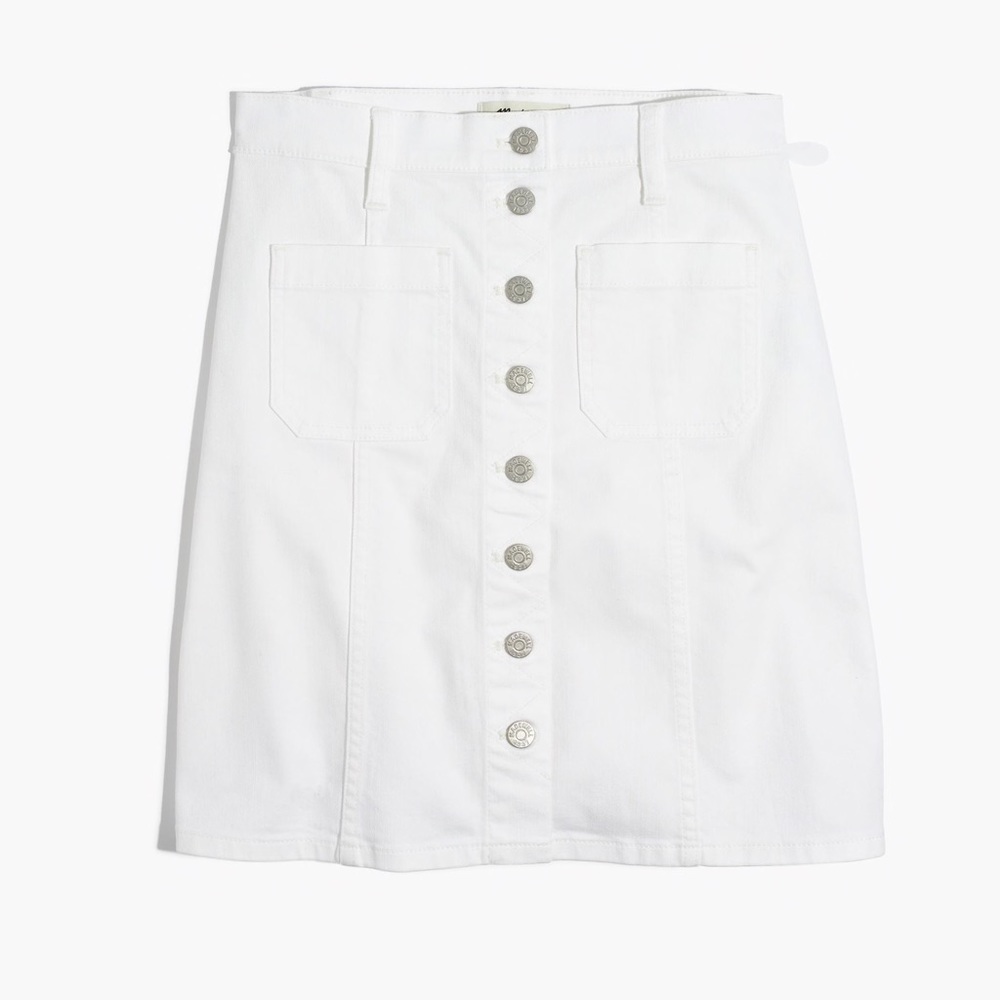 Madewell Denim Button-Front Skirt in Pure White